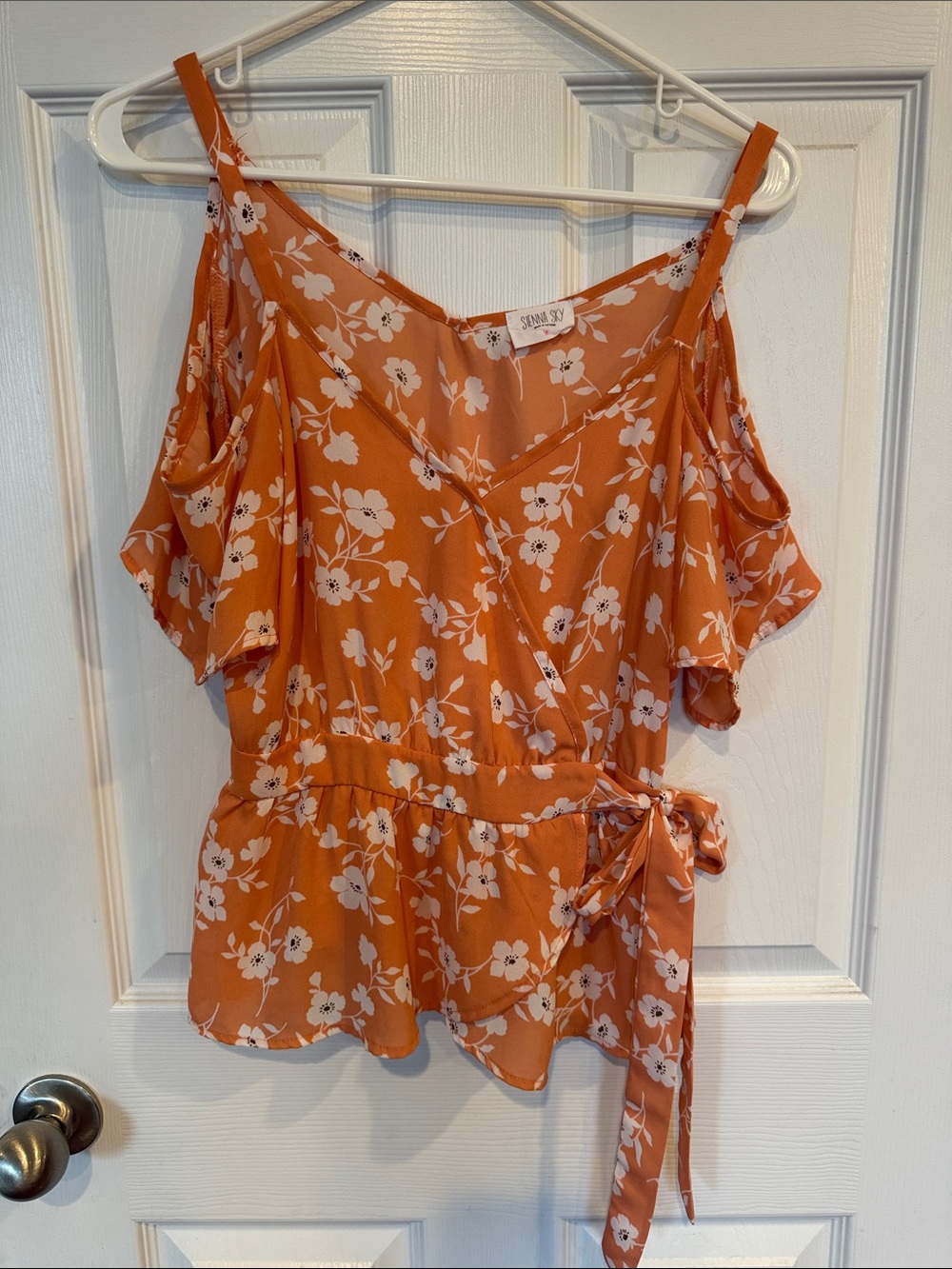 Sienna Sky Orange Floral Cold-Shoulder Tie-Waist Camisole